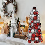 16" Tabletop Christmas Tree, Small Christmas Tree Decorations with 94 Shatterproof Ornaments Balls Miniature Cone Xmas Tree for Holiday Party Wedding -Red Sliver - Image 4