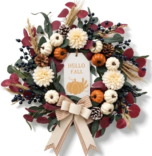 24'' Fall Wreath for Front Door, Autumn Home Indoor Decor for Thanksgiving - Image 7