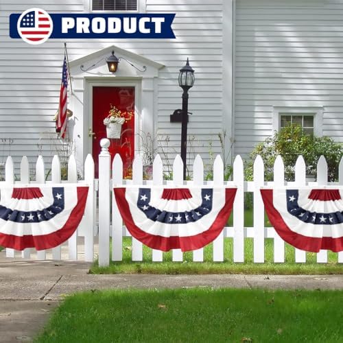5Pack American Pleated Fan Flag 1.5x3 Ft USA Patriotic Bunting 4th of July Bunting Flags Decor Outside Porch Garden Banner Embroidered Stars & Sewn Stripes Canvas Header Brass Grommets - Image 3