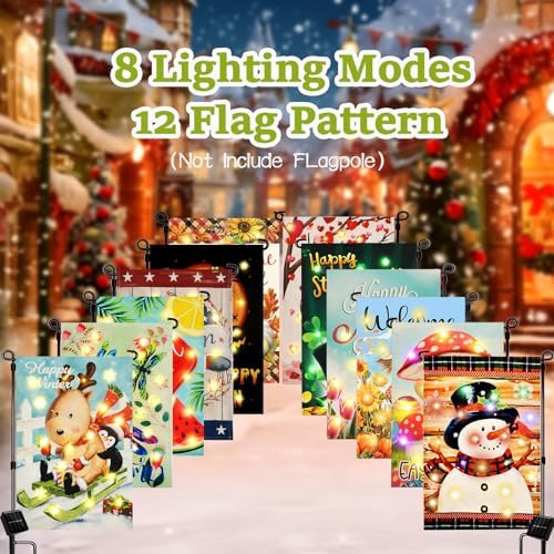 Seasonal Garden Flags Set of 12, Lighted Solar, 12x18 In - Image 2