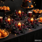 6 Pcs Gothic Black Rose Halloween Mini Candle Ring Wreaths Burgundy Red Dark Purple Rose with Black Foliage Twig Artificial Pillar Candle Holder Wreath for Spooky Dark Romantic Cabinet Table Porch - Image 4