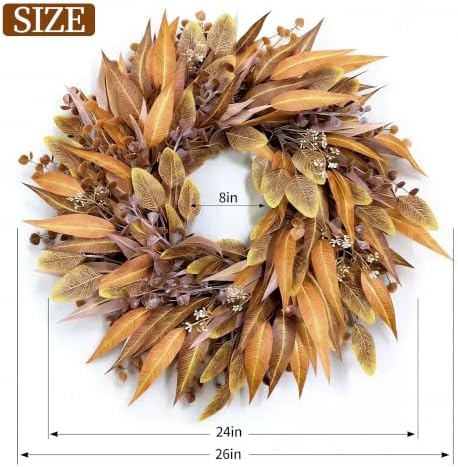 26" Artificial Fall Wreath, Front Door, Seeded Autumn Decor - Image 2
