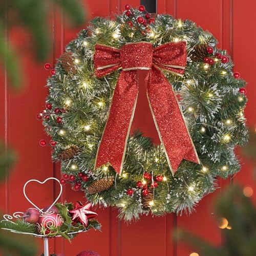 DiliComing 16-Inch Pre-Lit Winter Wreath - Large Christmas Door Wreath, Front Door & Window Decorations - Image 5