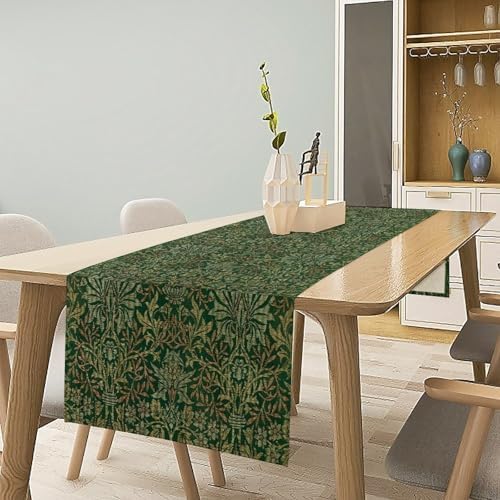 William Morris Style Plant Table Runner for Table Decor, Rustic Red Art Flower Vintage Floral Botanical Bird Printed for Kitchen Dining Room Living Room Party Office Holiday Decorate 13" x 120" - Image 6