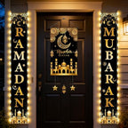 3 IN 1 LED Eid Mubarak Ramadan Banner Decorations, Light Up Mosque Lattern Islamic Mubarak Ramadan Party Favor Supplies Decorations for Outdoor Indoor (Multicolor) by Aovaely