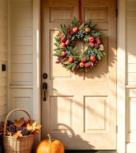 Cynkeyee Fall Wreath for Front Door - 20 in Farmhouse Porch Decor - Image 3