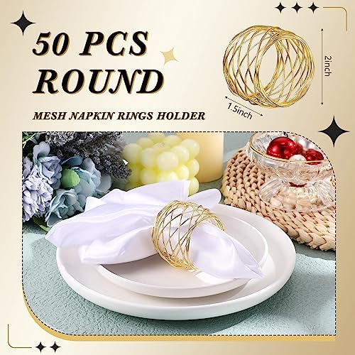 Hicarer 50 Pcs Gold Mesh Napkin Rings Round Metal Napkin Rings Holder Handmade Stainless Steel Napkin Holder for Cloth Napkins for Kitchen Dinning Table Wedding Parties Everyday Use, 1.97 Inch - Image 2