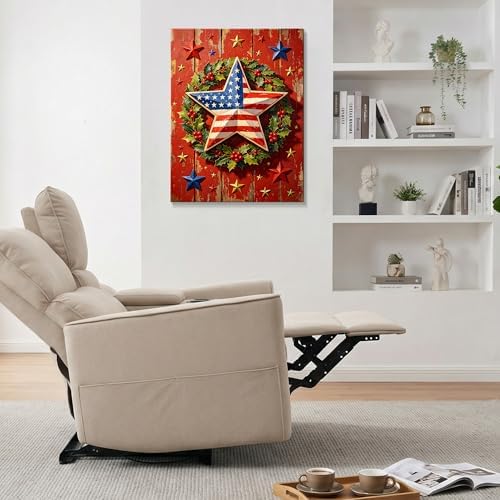 July 4th Patriotic Canvas Wall Art 4th of July USA Decorations American Flag Star Wreath Picture Wall Decor Independence Day Home Decor 24x32in - Image 3