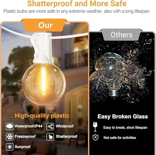 LAMPHOME 4 Pack 26FT LED Outdoor String Lights, 12+1 Shatterproof G40 Edison Bulbs, Connectable & Weatherproof Commercial Grade Patio Lights, Warm White Backyard Decorative Lighting - Image 4
