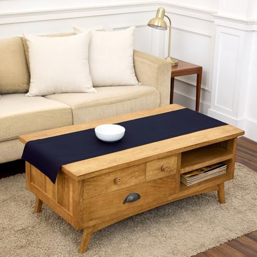 Solino Home 100% Pure Linen Dining Table Runner Navy Woven, Fete 14 x 60 in by SolinoHome