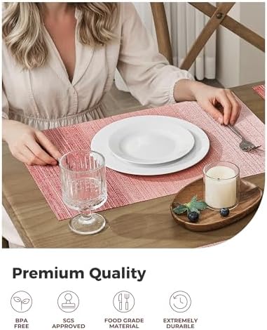 Leetaltree Gradient Pink Woven Placemats Set of 24 - Heat Resistant Non-Slip Place mats for Dining Table, Washable Durable PVC Vinyl Woven Table Mats(Gradient Pink, 24) - Image 6