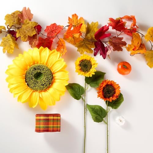 39 Pcs Fall Maple Leaf Sunflower Tree Decoration Set Leaf Garlands 2.5 Inch × 9.8 Yd Orange Harvest Ribbon Sunflower Pumpkin Thanksgiving Hanging Decor for Fall Autumn Thanksgiving Tree ﻿ - Image 4