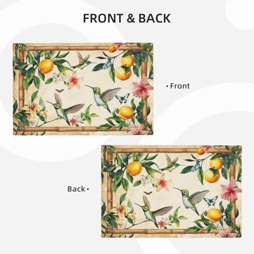 Farmhouse Lemon Placemats Set of 6 Rustic Flowers Hummingbirds Table Mats Bird Place Mats Decor Imitation Linen Heat Resistant Tablecloth for Dining Decorations Kitchen Party Restaurants 12''x18'' - Image 5
