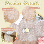 12 Pack White Lace Table Runners 14 x 120 Inch White Rustic Lace Fabric Table Runners with Rose Embroidered Floral Vintage Table-Runner for Party Wedding Bridal Shower Decorations - Image 3