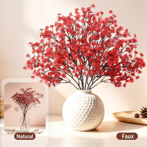 Uieke 30 Pcs Babys Breath Artificial Flowers Bulk Silk Red Faux Flowers Real Touch Gypsophila Bouquet for Christmas Halloween Home Wedding Decoration - Image 6