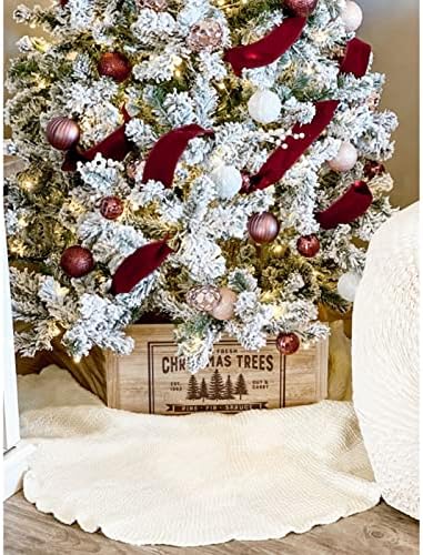NIBESSER Knit Tree Skirt Ruffled Christmas Tree Skirt White 48 Inches Knitted Thick Rustic Xmas Holiday Decoration Large Xmas Tree Collar Mat Ivory White - Image 3