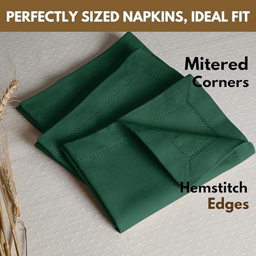 Native Fab 100% Cotton Cloth Napkins, Set of 12, Hemstitched Corners, 18x18 inch, Soft, Durable, Absorbent, Reusable, Premium Hotel Quality - Events, Lunch, Table, Dinner Napkins - Forest Green - Image 2