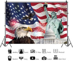 American Flags Backdrop 10x8ft Fabric 4th of July Backdrop for Independence Day Party Decoration Patriotic Backdrops Statue of Liberty Photos American Theme Party Memorial Day Backdrop - Image 2
