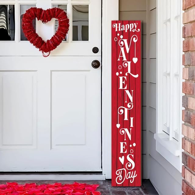 SRongmao Happy Valentine's Day Porch Sign Heart Wooden Door Sign Hanging Valentine's Day Decorations Outdoor Indoor Decor for Valentine's Day Home Decoration 8x63inch - Image 2