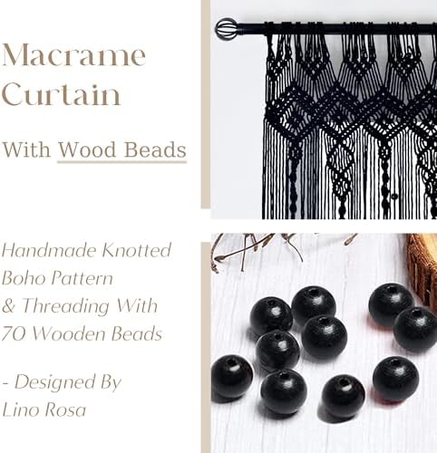 Black Gothic Tapestry Curtains, Moody Boho Macrame Wall Hanging for Bedroom Living Room Whimsigoth Decor, 36" W x 84" L - Image 2
