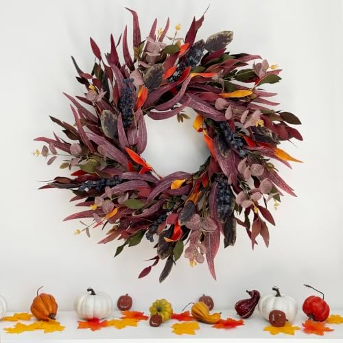 26 Inch Fall Wreaths for Front Door, Eucalyptus and Blueberry Wreath - Image 2