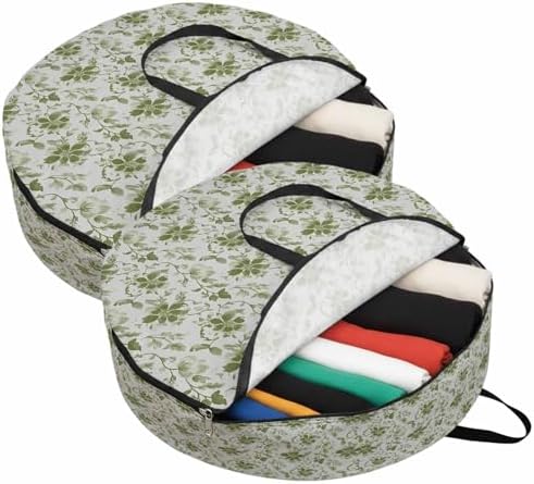 36 Inch Round Storage Bag 2 Pack,Abstract Sage Green Leaves on Vintage Waterproof Wreath Storage Container with Handles&Zipper Watercolor Flower Closet Organizer Bags Garland Box - Image 2