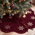 Hollowfly Burgundy Velvet Christmas Tree Skirt with Sequin Snowflake 48'' by Hollowfly