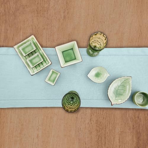 Solino Home 100% Pure Linen Table Runner Aqua Blue Hemstitch, 14 x 90 in - Image 3