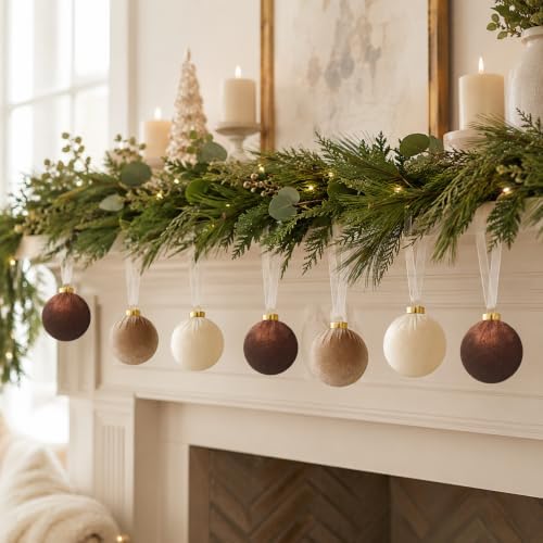 15 Pcs 3.15" Large Brown Velvet Balls Ornaments for Christmas Tree Neutral - Image 4