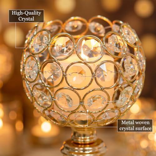 Gold, Set of 4 Crystal Candle Holders Set (11.4" & 8.8") - Image 6