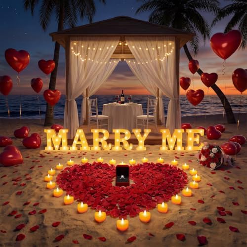 Marry Me Sign Light Up Letters, Proposal Decorations Kits Romantic Night - Image 2