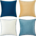 MONDAY MOOSE Decorative Throw Pillow Covers Cushion Cases, Set of 4 Soft Velvet Modern Double-Sided Designs, Mix and Match for Home Decor, Pillow Inserts Not Included (22x22 inch, Blue/Beige) by MondayMoose