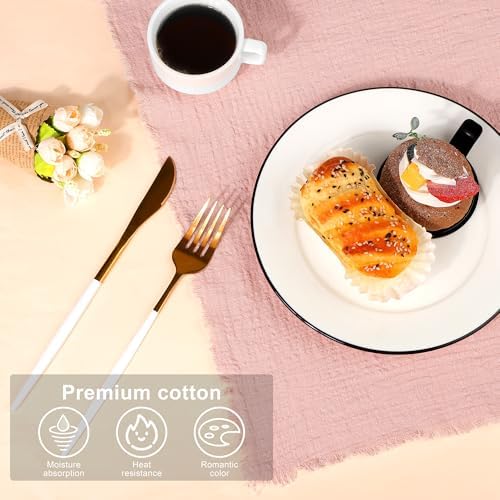 TURSTIN 24 Pieces Cotton Linen Cloth Napkin Handmade Cloth Napkin with Fringe 17 x 17 Inch Soft Cloth Dinner Wedding Napkin Square Rustic Fringe Table Napkin for Dinners, Parties, Weddings, Dusty Pink - Image 3