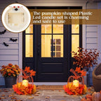 2 Pcs Fall Metal Pumpkin Candle Holder Decor with LED, 11.5 in, Orange - Image 6