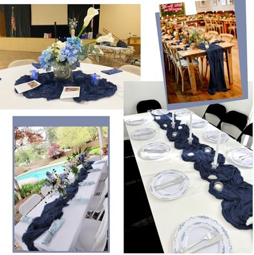 16 Pack Navy Blue Table Runners 10FT Cheesecloth Table Runner Boho Gauze Table Runner Long Rustic Sheer Fabric Table Runners for Wedding Party Bridal Shower Farmhouse & Home Decor - Image 6