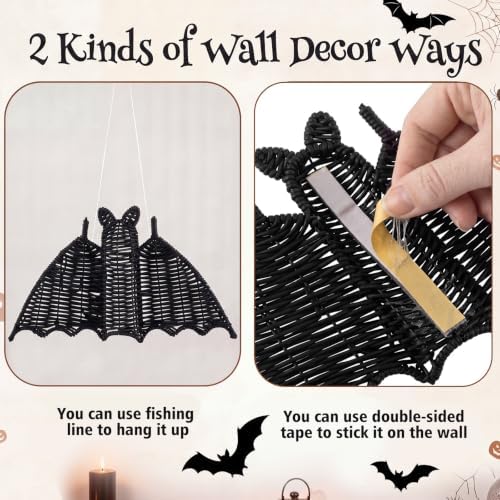 Threehoney 3 Pcs Halloween Hanging Rattan Bat for Indoor Outdoor Home Door - Image 5
