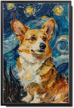Metal Sign Tin Sign Vintage Wall Art Corgi Starry Night Corgi Playful Corgi in Night for Home Cottage and Seasonal Celebrations Waterproof Aluminum 8×12 Inches with Metal Frame by YmyooForTinSign