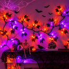 9 Ft 66 LED Willow Vine Twig Decor Black Halloween Garland with Orange Purple Lights, Timer 8 Modes Waterproof Battery Operated Indoor Halloween Decorations for Wall Fireplace Mantle Home Office Decor by Envotek