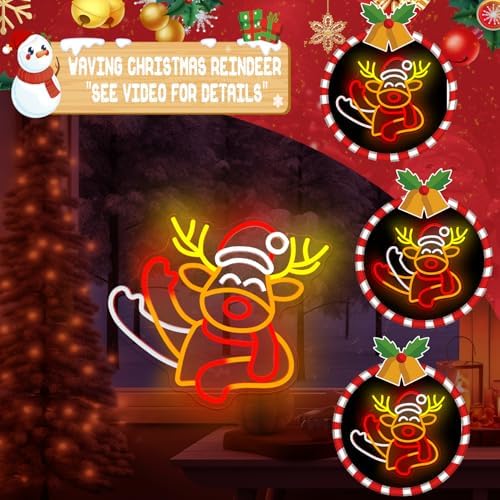 Christmas Neon Sign Waving Elk Neon Sign for Wall Decor Deer Led Neon Animated Christmas Lights Looks Like Elk Waving Reindeer Light Up Signs for Window Wall Art for Party Home Decoration Gift - Image 3