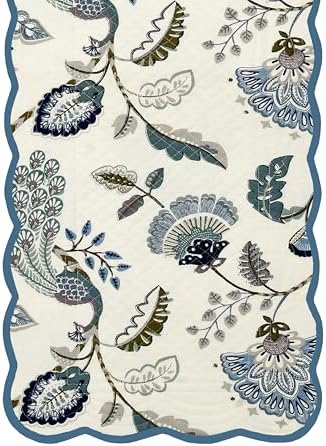 Peacock Vines Luxury Handcrafted Runner (Reversible) Cotton Quilted Fabric Machine Washable – Elegant Home Decor – 14 x 72 inches – Bloom Collection - Image 5