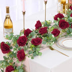 6Pcs 39Ft Artificial Eucalyptus Garlands with Flowers Roses - Image 2