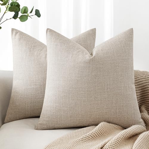 MIULEE 24x24 Inch Pack of 2 Decorative Linen Burlap Textured Euro Pillow Covers Farmhouse Boho Accent Pillowcases Spring Home Decor for Couch Sofa Bedroom Living Room Taupe by MIULEE