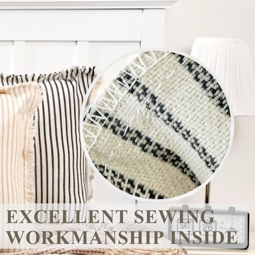 ZWJD Throw Pillow Covers 26x26 Set of 2 Striped Pillow Covers with Fringe Chic Cotton Decorative Pillows Square Cushion Covers for Sofa Couch Bed Living Room Farmhouse Decor - Image 6