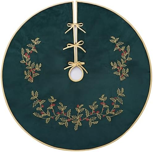 Green Christmas Tree Skirt Velvet 48 Inch - Dark Green Xmas Decorations - Image 3