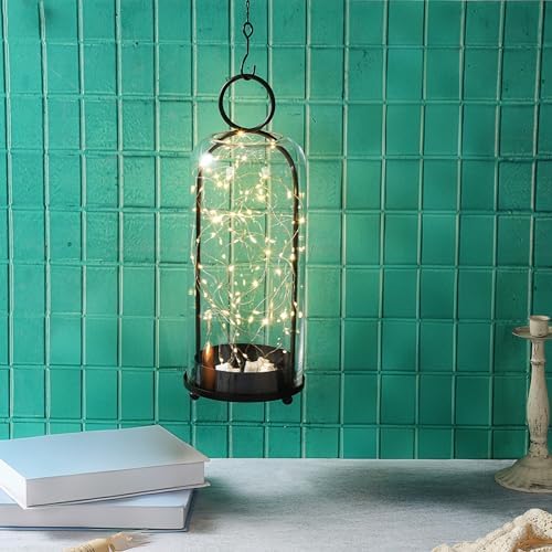 16" High Versatile Modern Metal Hurricane Lantern with Handmade Sturdy Glass Dome in Black for Pillar Candle & Plants, Industrial, Farmhouse, Shabby Chic (Black, 6.3:x16.5) - Image 4