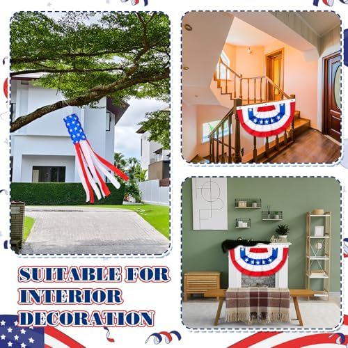 Remagr 10 Pcs Patriotic 4th of July Decorations Outdoor, 2 American Flag Windsocks, Independence Day Porch Banners with 6 USA Pleated Bunting Flags, Red White Blue Labour Day Decor for Yard Garden - Image 7