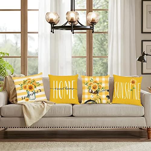 YeeJu Set of 4 Sunflower Pillow Covers 26x26 Spring Summer Pillow Covers Yellow Floral Throw Pillow Covers Cushion Covers Square Pillow Cases for Couch Sofa Patio Outdoor Home Decorations(26 Inch) - Image 5