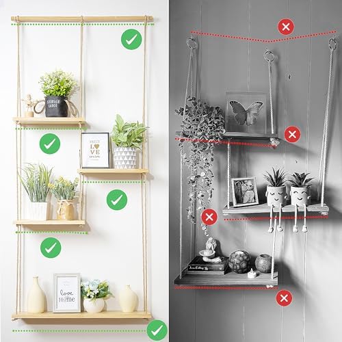 jontell Plant Wall Shelf Macrame Wall Hanging Shelf- Macrame Shelves Handmade Decorative Boho Floating Wall Shelves- Rope Shelf to Organize and Decor for Living Room, Bedroom, Bathroom - Image 3