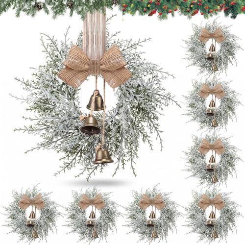 Civaner 8 Pcs 10" Mini Christmas Cabinet Wreaths with Bells and Ribbon by Civaner