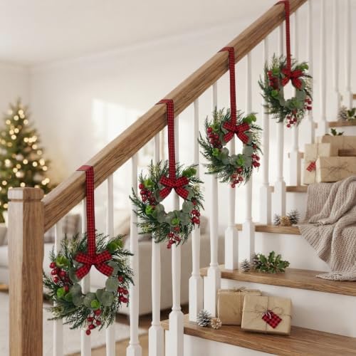 6Pcs 10 Inch Mini Christmas Wreaths for Kitchen Cabinets Window Indoor - Image 3